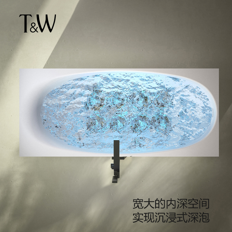 特拉维尔独立式人造石按摩浴缸家用智能气泡按摩冲浪水疗浴池 - 图2