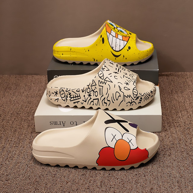 新款情侣拖鞋女夏网红时尚潮牌涂鸦厚底增高防滑椰子沙滩凉拖鞋男