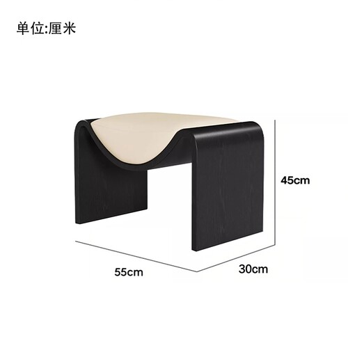 设计感茶凳实木梳妆凳设计师M型凳现代简约换鞋凳客厅皮艺化妆凳 - 图3