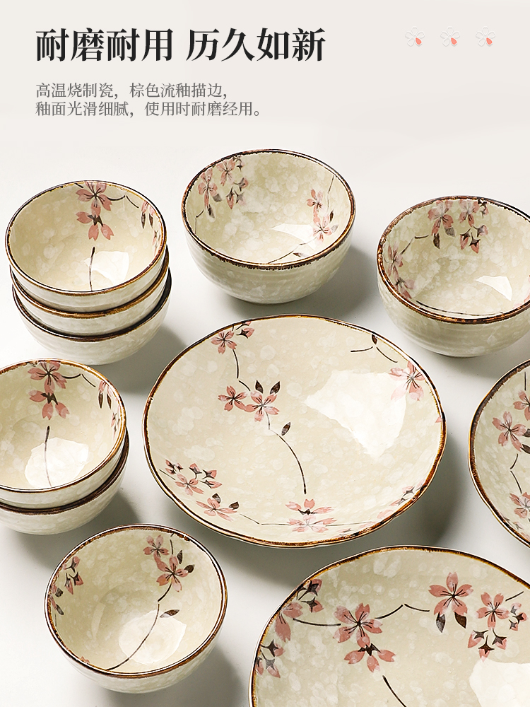 日式釉下彩盘子菜盘家用网红碟子高颜值陶瓷餐具餐盘深盘饭碗雪樱-图1
