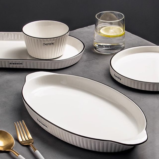 High-end ceramic bi-eared fish plate household steamed fish plate