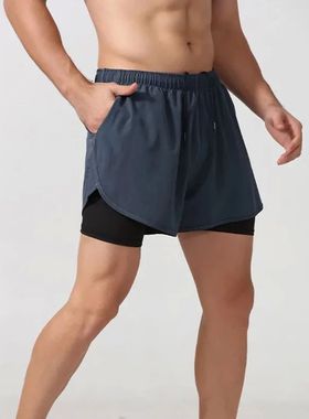 Men's Running Shorts Quick-drying Fitness Black Double