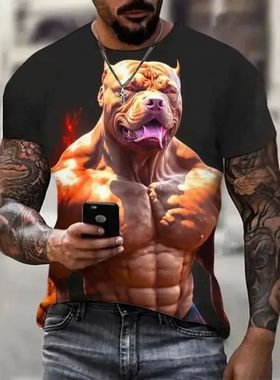 New Summer Men's 3d Printed Animal Fun Dog Print T-Shirt