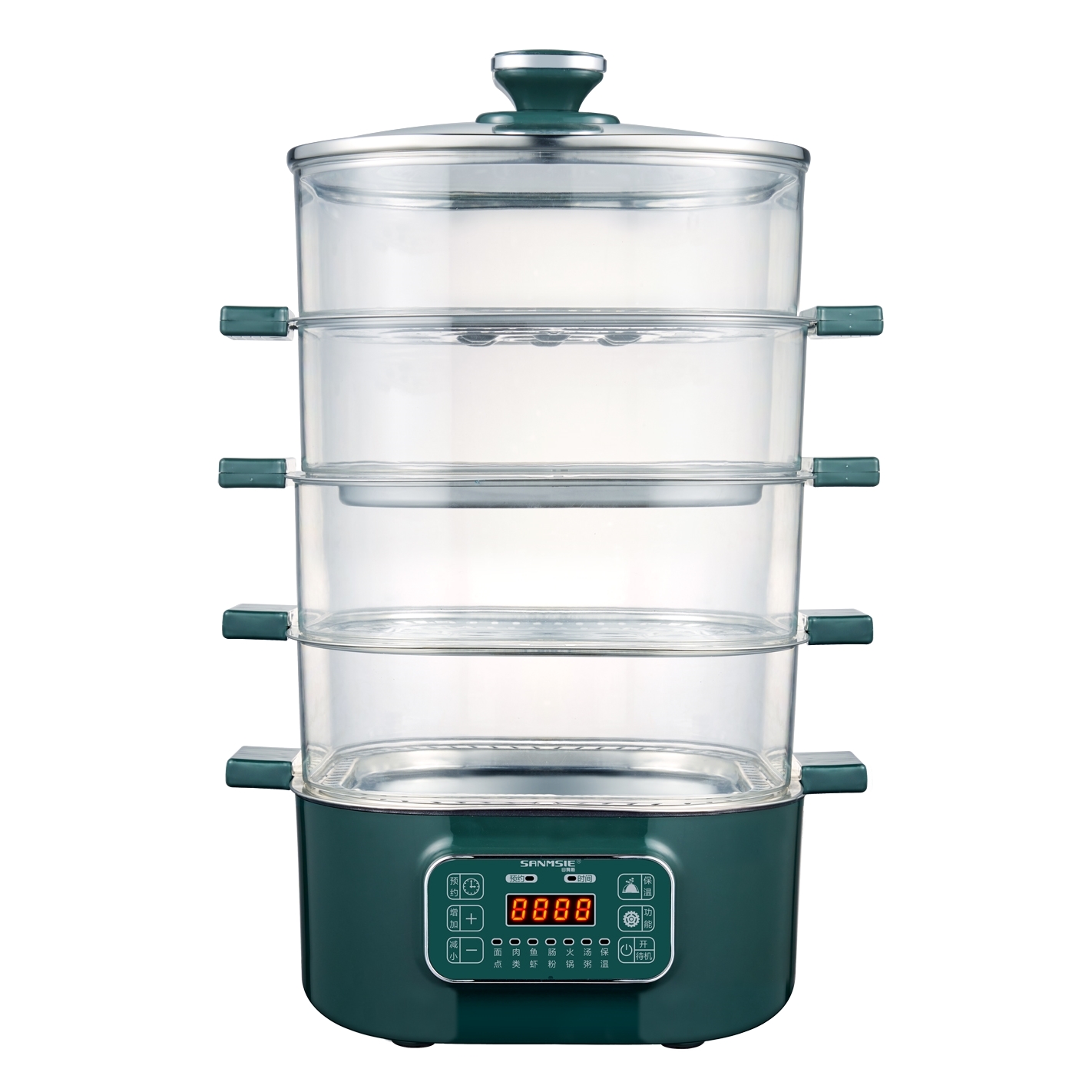 sanmsie电蒸锅肠粉机家用预约多能304不锈钢大容量透明方形蒸笼功 - 图3