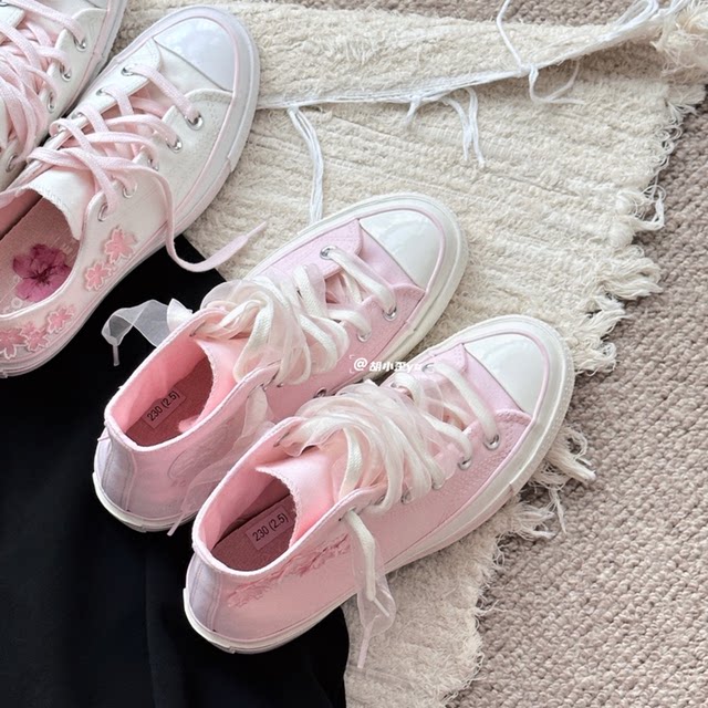 Converse 1970S cherry blossom pink crystal bottom embroidered high top