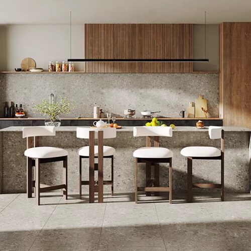 法式吧台椅中古风家用酒吧餐厅休闲高脚椅北欧设计师前台实木椅子 - 图3