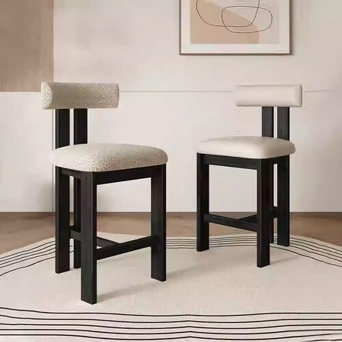 法式吧台椅中古风家用酒吧餐厅休闲高脚椅北欧设计师前台实木椅子 - 图0