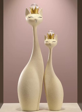 树脂招财对猫简约百搭竖高装饰品