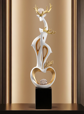 福鹿相伴旺宅竖高摆件乔迁结婚礼