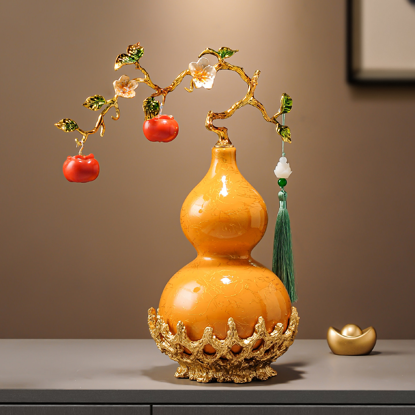 事事如意柿子高级葫芦摆件办公室客厅旺宅玄关入户装饰品新年礼物,淘宝优惠券,粉丝福利购,淘宝优惠卷