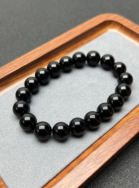 天然水晶手链黑水晶茶水晶茶晶墨晶手串男女款串珠黑色手饰品礼物