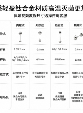 F136钛合金养耳洞女耳骨耳蜗耳钉