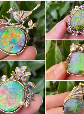 斑彩石镶嵌私人定制珠宝加工s925纯银18k金来石设计戒指吊坠空托