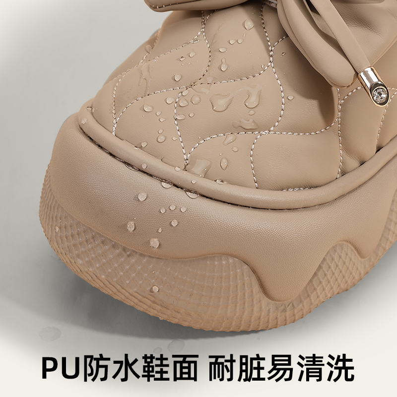 防水蝴蝶结棉拖鞋女士冬季外穿2025新款毛绒包跟亲子保暖棉拖女孩 - 图2