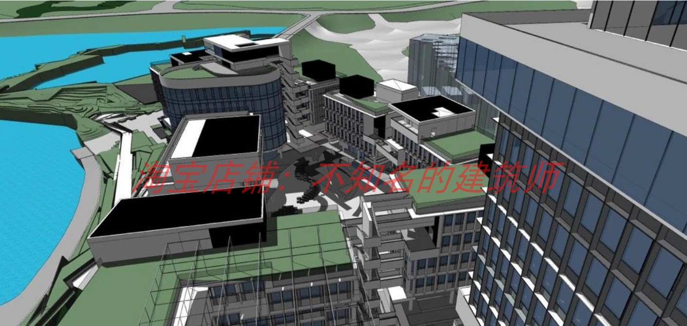 【直向建筑】成都麓湖漂浮总部办公SU模型 - 图1