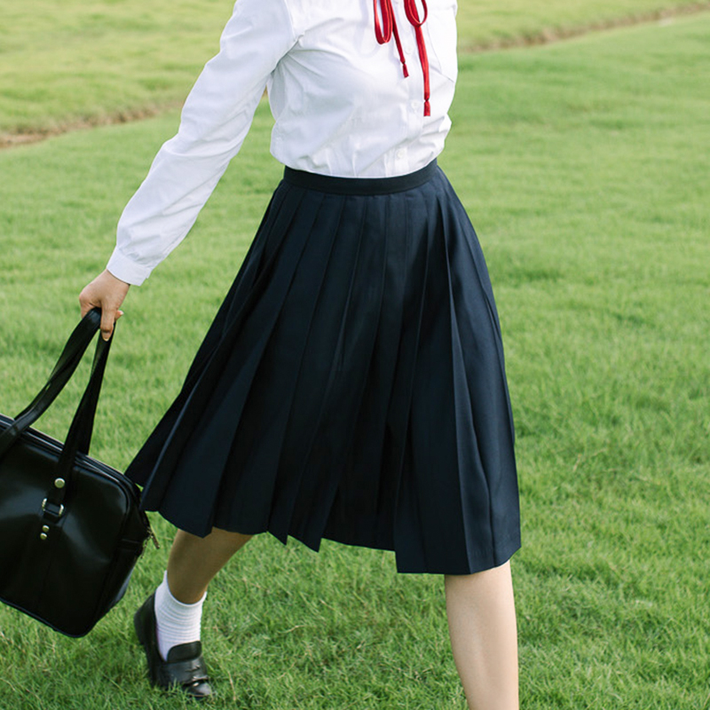 °百褶裙女学生学院风纯色显瘦a字jk百搭黑色短裙中长款长裙半身