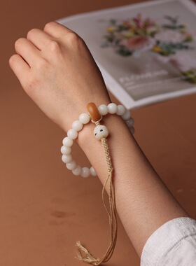羊脂白玉菩提根108颗手链手工编织DIY阿呆款男女士佛珠手串持批发