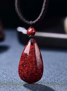 原矿朱砂晶体砂水滴吊坠子烫金晶体砂项链吊坠男女款礼物批发代发