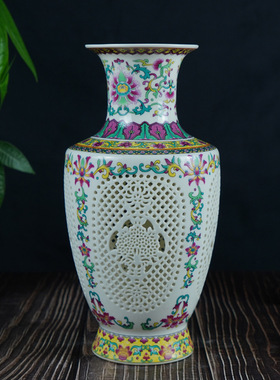 景德镇青花粉彩镂空瓷器家居中式客厅装饰摆件陶瓷雕刻工艺品礼品