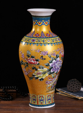 景德镇珐琅彩花瓶鱼尾瓶冬瓜瓶陶瓷花瓶工艺品陶瓷器客厅家居摆件