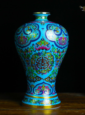 景德镇陶瓷器掐丝珐琅彩花瓶插花仿古中式家居客厅玄关装饰摆件