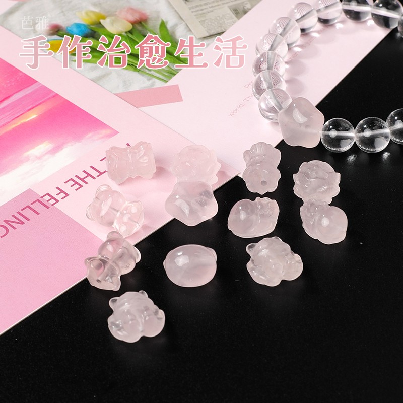 2025天然粉水晶配件粉色水晶貔貅手链手串小提溜饰品手工diy散珠 - 图3