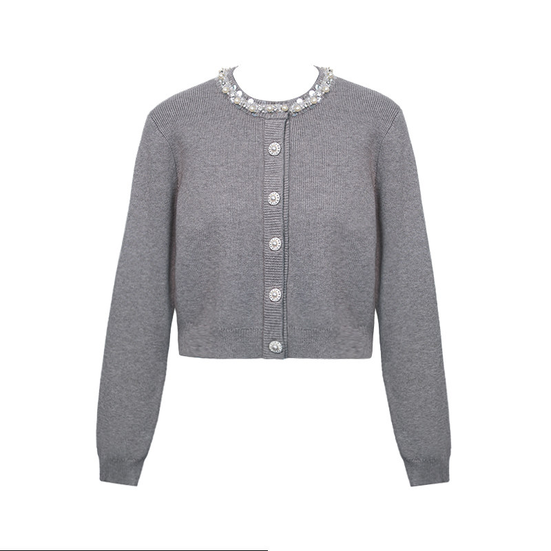 SainteYunne上与千金贵气设计感圆领钉钻毛织开衫秋冬短外套WT841,淘宝优惠券,粉丝福利购,淘宝优惠卷