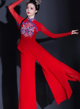 送扇子陕北秧歌服舞蹈红色服喜庆跳舞演出服装广场舞扇子舞古典腰