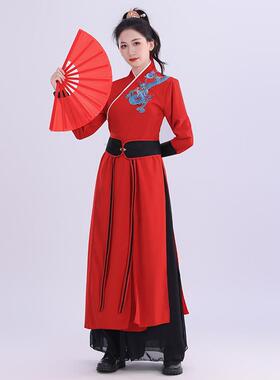 送扇子雪龙吟侠客舞蹈女扇子舞演出服打鼓服象古装王行古典花木兰