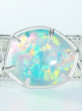 日韩风简约几何欧泊戒指女S925银渡18K金PT950铂金戒指开口指环