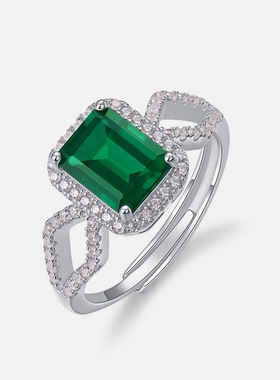 小八角培育祖母绿戒指轻奢高级感S925银渡18K金PT950铂金彩宝指戒