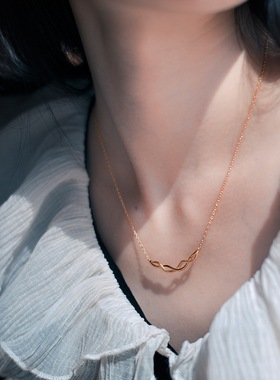 编织藤条几何S925银渡18K金PT950铂金项链女式小麻花森女银项链