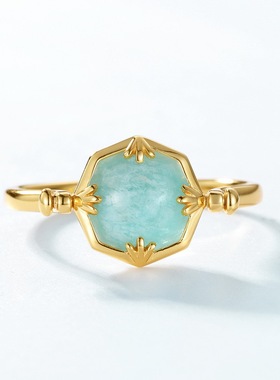 天河石戒指设计感S925银渡18K金PT950铂金白水晶戒指正反面双戴款