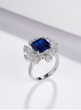 个性夸张S925银七层电镀18K金PT950铂金合成祖母绿戒指高级感手饰