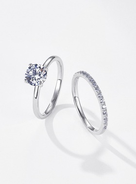 新款个性时尚流行莫桑石套戒S925银渡18K金PT950铂金满钻戒指女