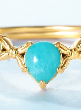 日韩天河石戒指S925银渡18K金PT950铂金戒指开口可调节绿东陵指环