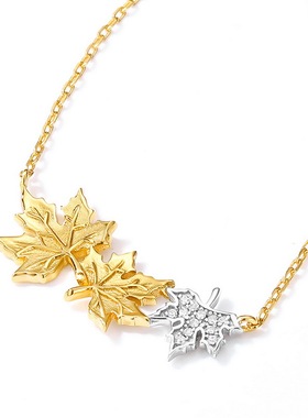 新款日韩简约复古枫叶项链S925银渡18K金PT950铂金项链女锁骨链