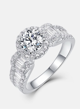 S925银渡18K金PT950铂金金戒指端庄淑女几何圆形莫桑石戒指女优雅