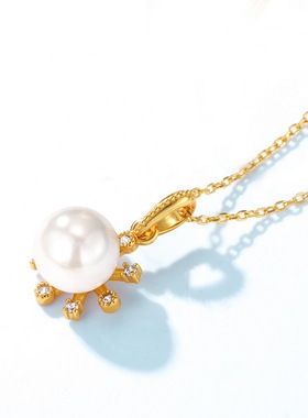 新款通勤简约几何珍珠吊坠S925银渡18K金PT950铂金珍珠海葵项链