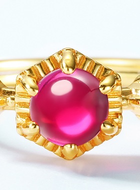 简约几何红刚玉戒指小众复古宫廷风S925银渡18K金PT950铂金戒指