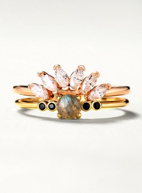 日韩简约天然非洲拉长新款可组合S925银渡18K金PT950铂金开口戒