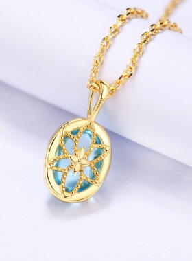 S925银渡18K金PT950铂金项链吊坠天空水晶水滴项饰首饰精工链条