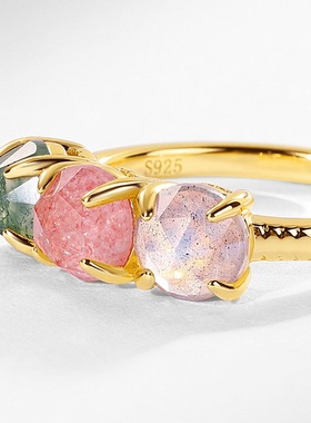 新款时尚轻奢配饰S925银渡18K金PT950铂金清新甜美多色彩色戒指女