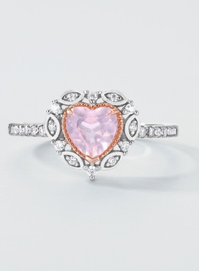 在逃公主粉色爱心珍珠戒指女S925银渡18K金PT950铂金食指戒气质