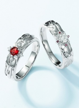 新款龙鳞凤羽情侣对戒小众设计S925银渡18K金PT950铂金莫桑钻戒指