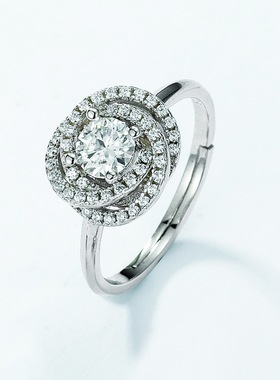 新款气质莫桑钻戒指时尚流行S925银渡18K金PT950铂金花朵戒指饰品