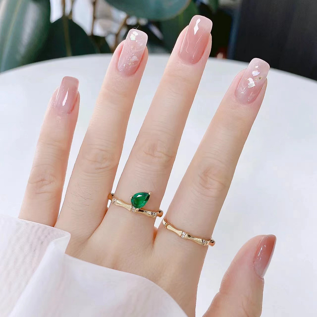 2023新款夏日气质高级感冰透蜜桃红茶果冻温柔裸色晕染手工穿戴甲 - 图2