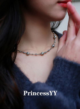 PrincessYY毛衣配饰灰珍珠锁骨项链高级感设计小众气质轻奢配饰潮