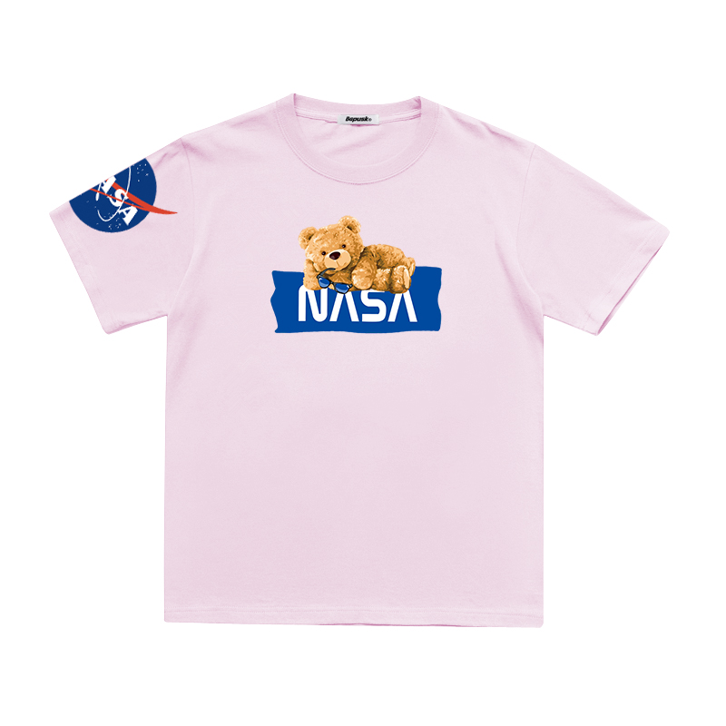 NASA联名款2022夏季情侣纯棉圆领短袖T恤男女宽松上衣潮牌 - 图0