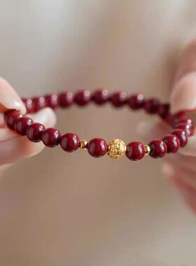 原矿朱砂金钱圆珠手链高含量本命年紫金砂帝王砂手串工厂直销代发